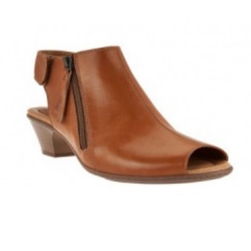 Earth Kristy Brown Leather open Toe Ankle Booties Size 6